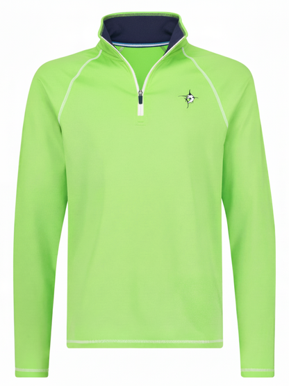 New Harbor Quarter Zip by White Water Life lime green pullover with white zipper left chest logo on Tampa Home & Garden Store