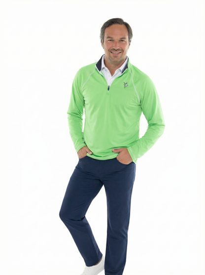 New Harbor Quarter Zip lime green by White Water Life with logo on left chest on Tampa Home & Garden Store