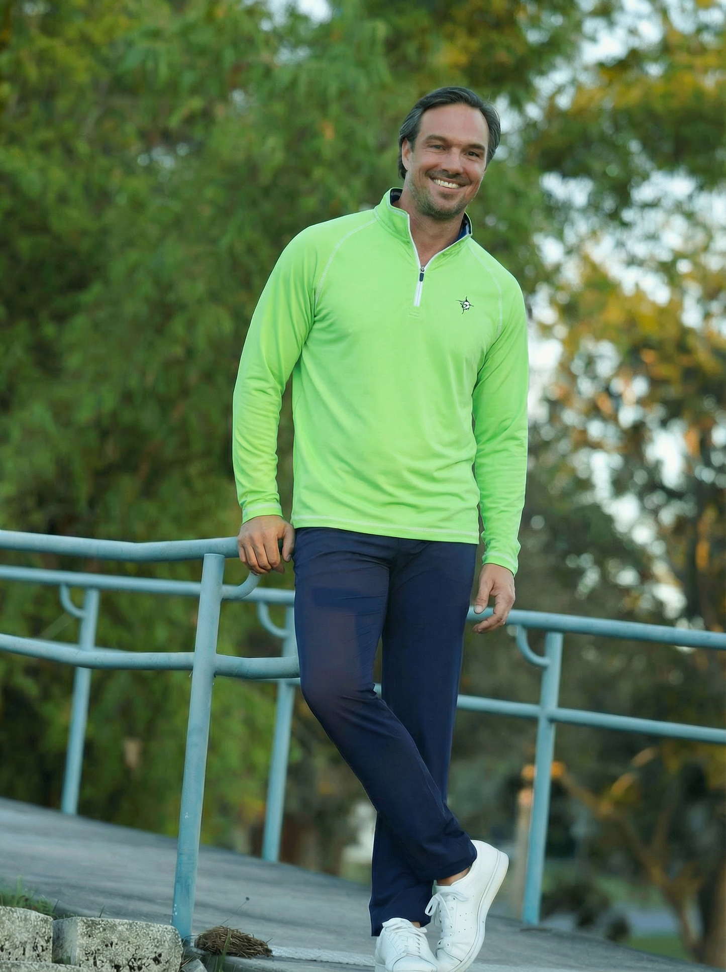 New Harbor Quarter Zip by White Water Life in lime green, lightweight top outdoors on Tampa Home & Garden Store