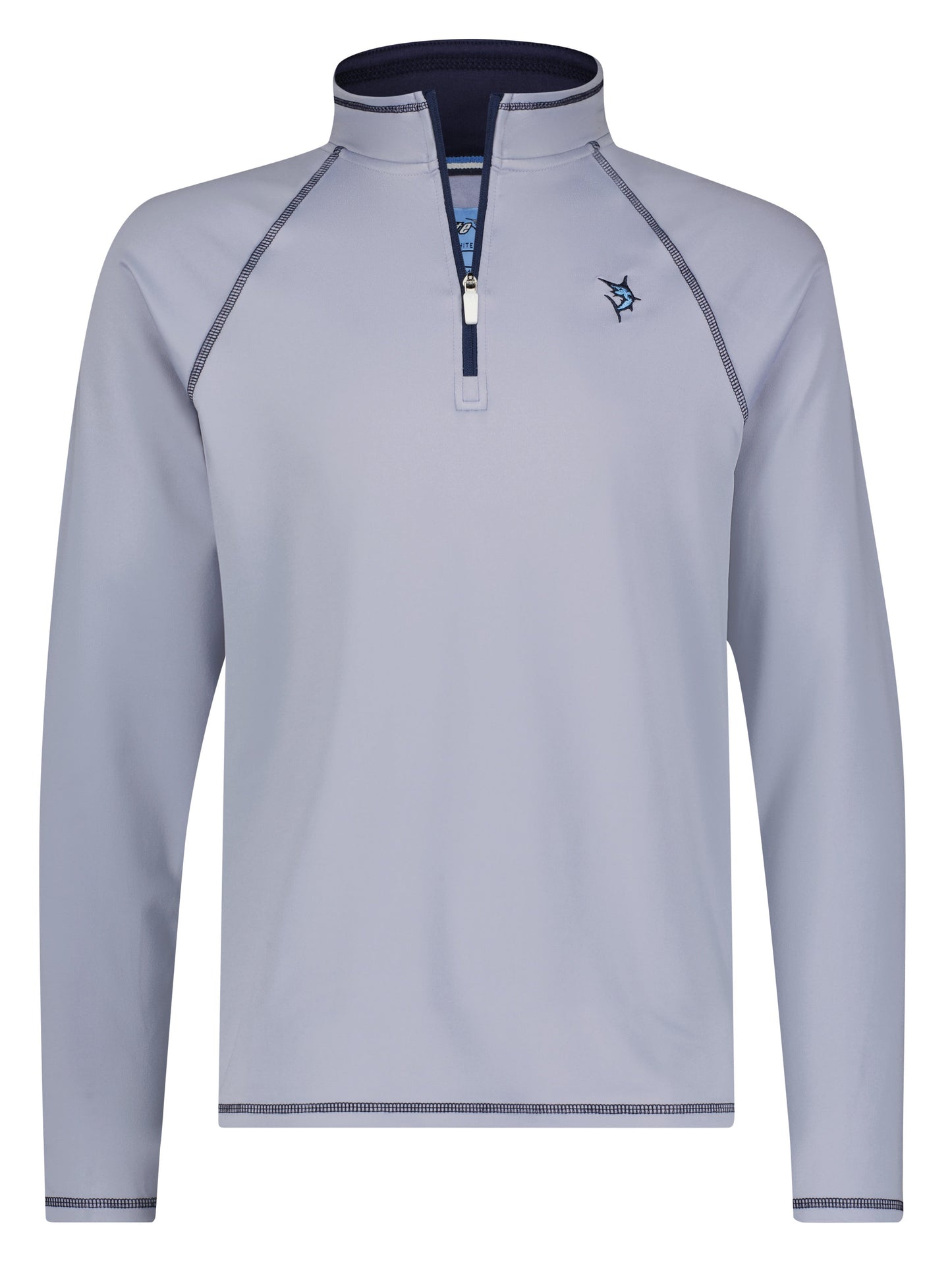 New Harbor Quarter Zip by White Water Life in pale blue with navy zipper and contrast stitching on Tampa Home & Garden Store