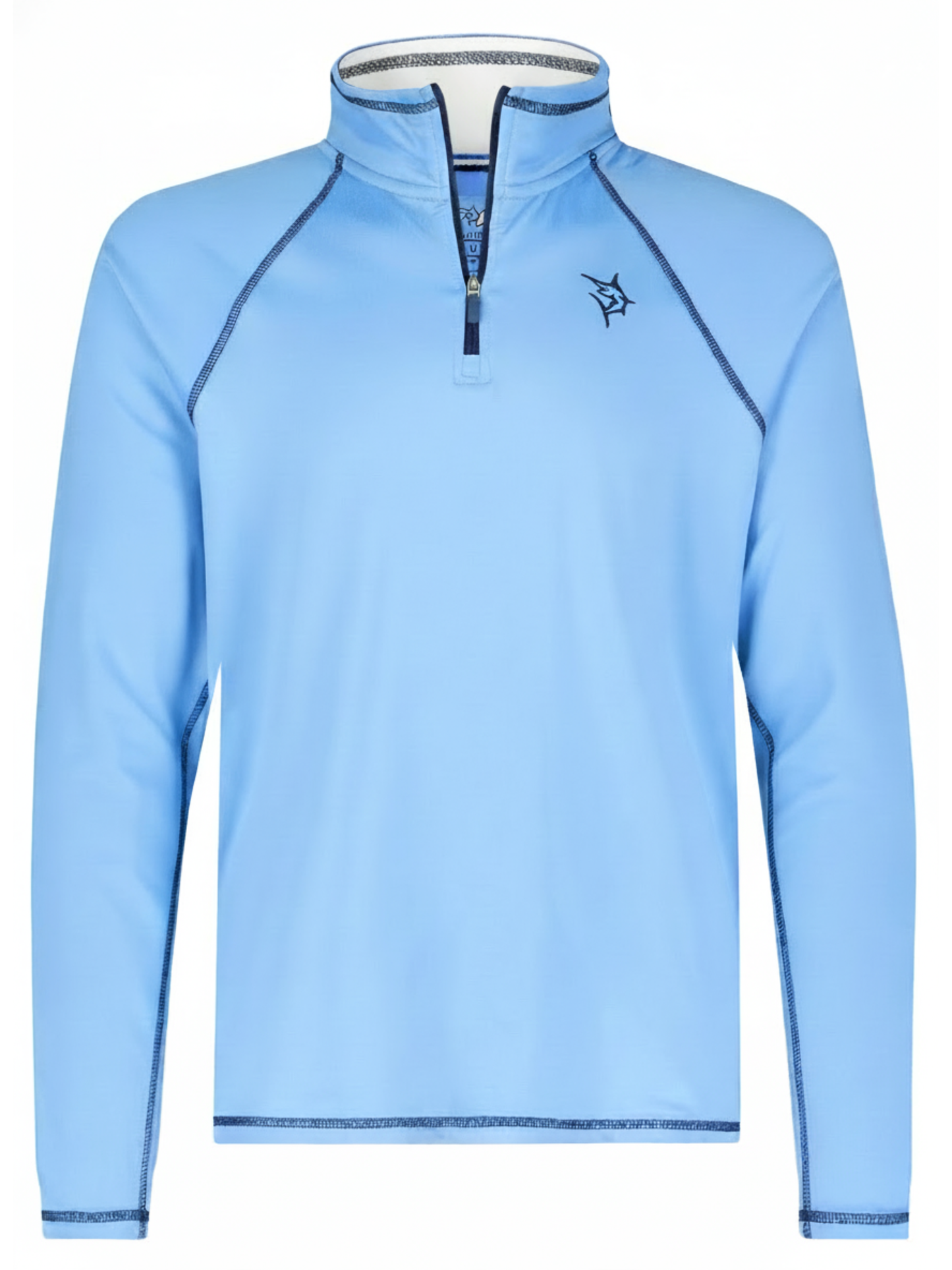 New Harbor Quarter Zip pullover in light blue with navy piping and chest logo White Water Life on Tampa Home & Garden Store