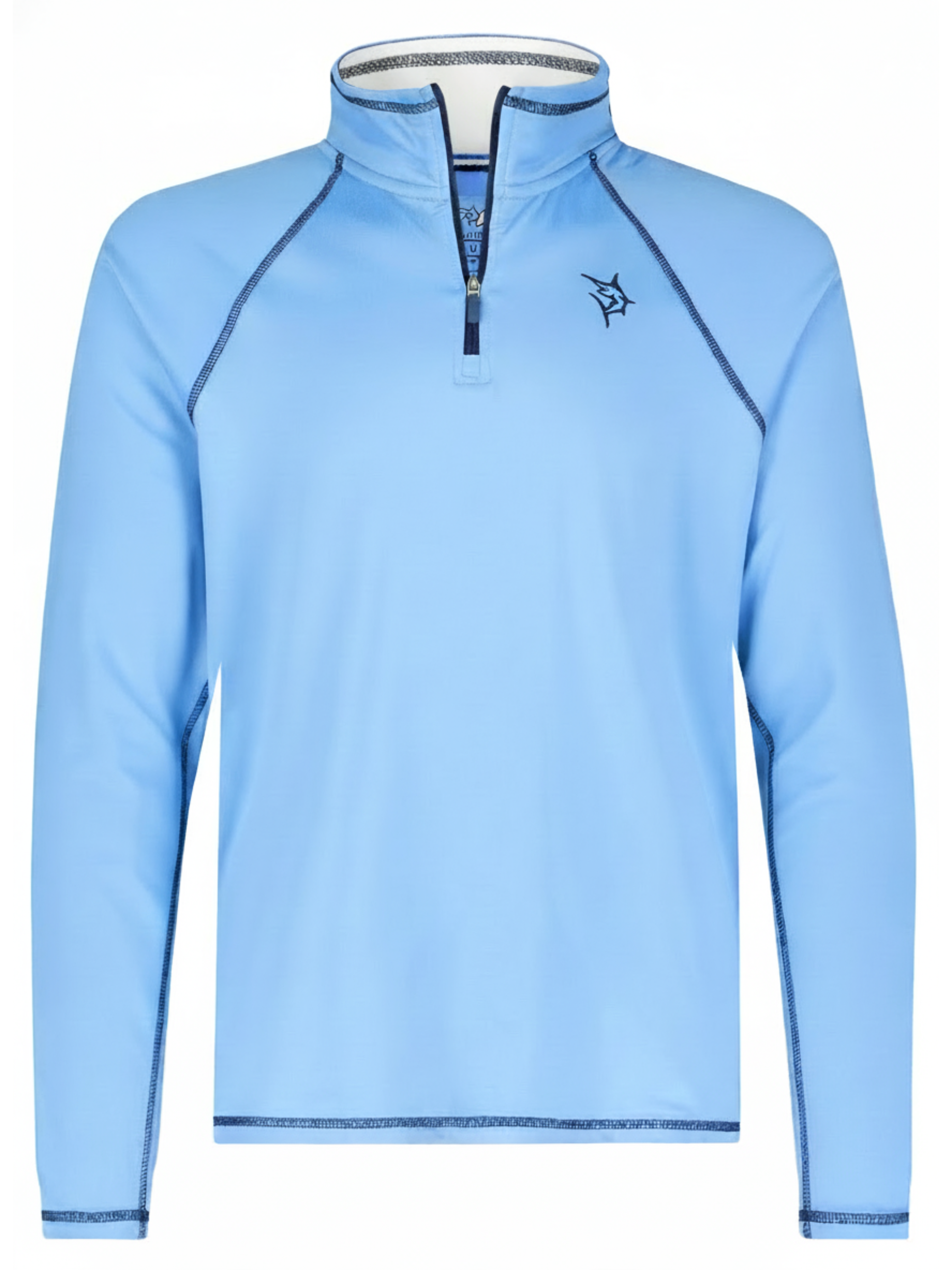 New Harbor Quarter Zip pullover in light blue with navy piping and chest logo White Water Life on Tampa Home & Garden Store