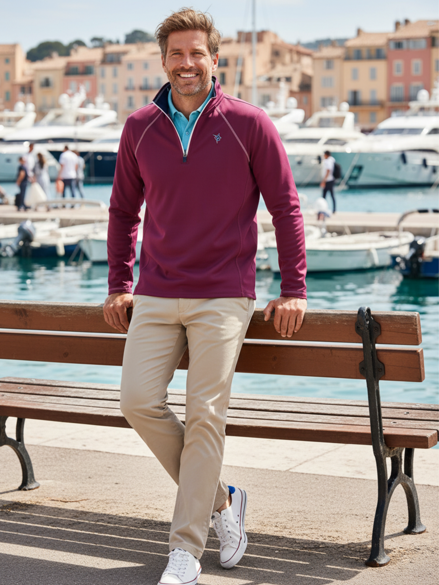 Harbor Quarter Zip Effortless Comfort burgundy pullover by White Water Life at marina on Tampa Home & Garden Store