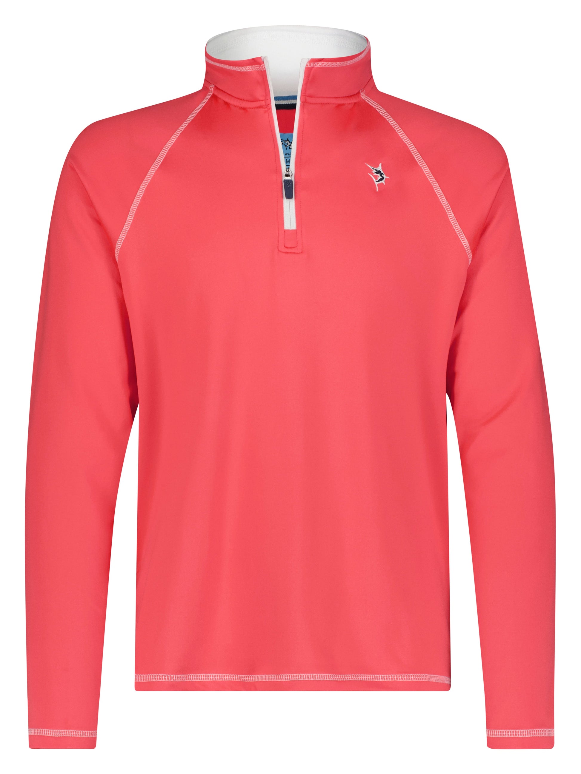 New Harbor Quarter Zip coral pink top with white zipper and contrast seams by White Water Life on Tampa Home & Garden Store