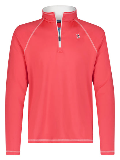 New Harbor Quarter Zip coral pink top with white zipper and contrast seams by White Water Life on Tampa Home & Garden Store