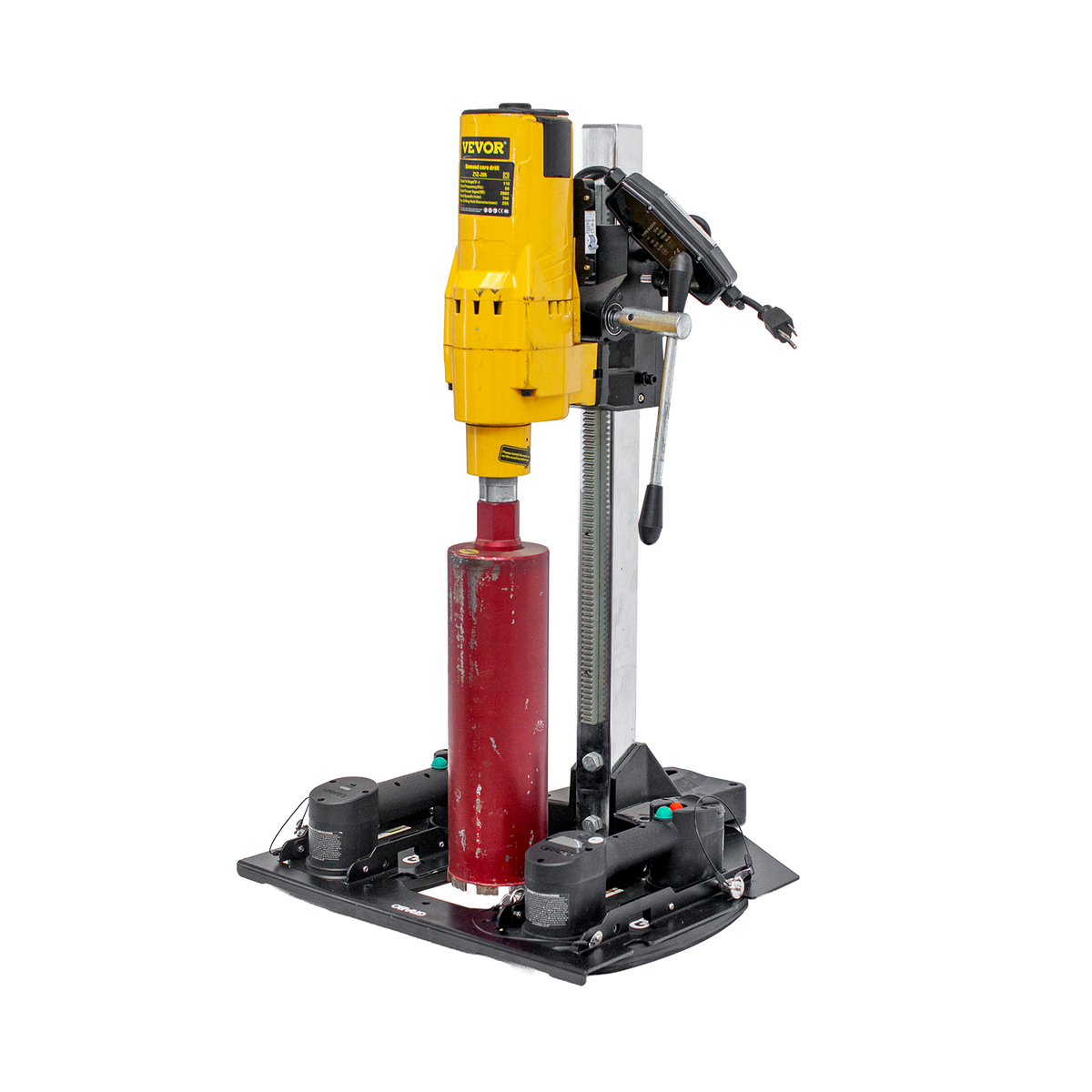 GRABO Bore Mount Core Drill Holder, Two-Cup, yellow housing with suction base and adjustable arm on Tampa Home & Garden Store