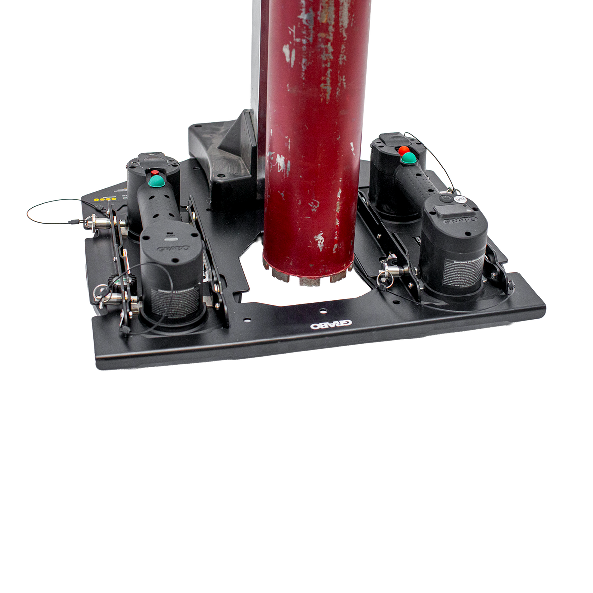 GRABO Bore Mount Core Drill Holder, Two-Cup by GRIP TECH TOOLS, black base, red pipe on Tampa Home & Garden Store