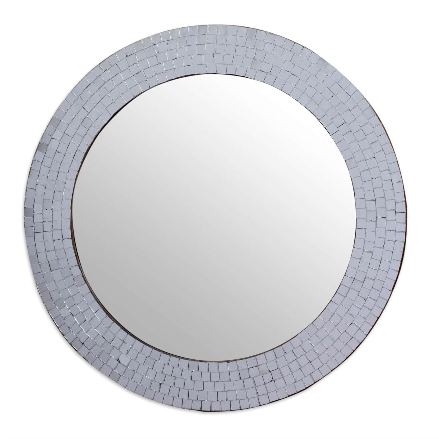 Espejo de pared circular moderno para baño con marco de mosaico de cristal plateado