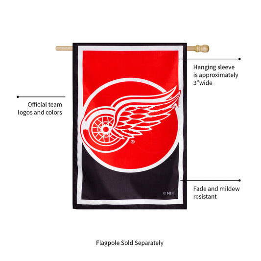 Detroit Red Wings Burlap House Flag with red logo on burlap by Evergreen Enterprises on Tampa Home & Garden Store