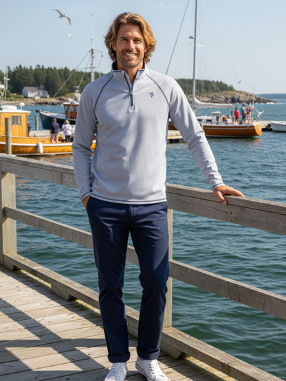 New Harbor Quarter Zip Effortless Comfort light gray fleece by White Water Life at marina on Tampa Home & Garden Store