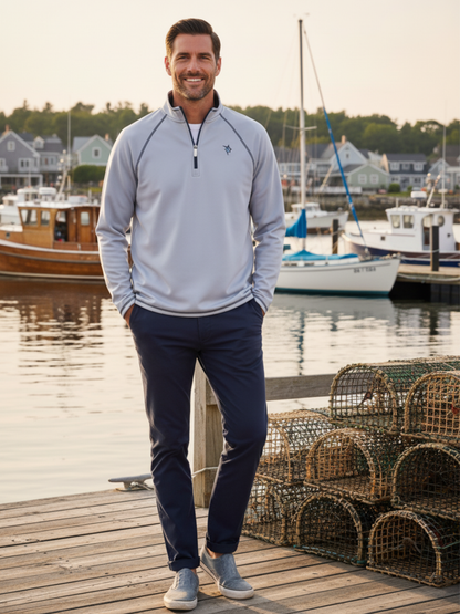 New Harbor Quarter Zip Effortless Comfort by White Water Life, light gray fleece on Tampa Home & Garden Store