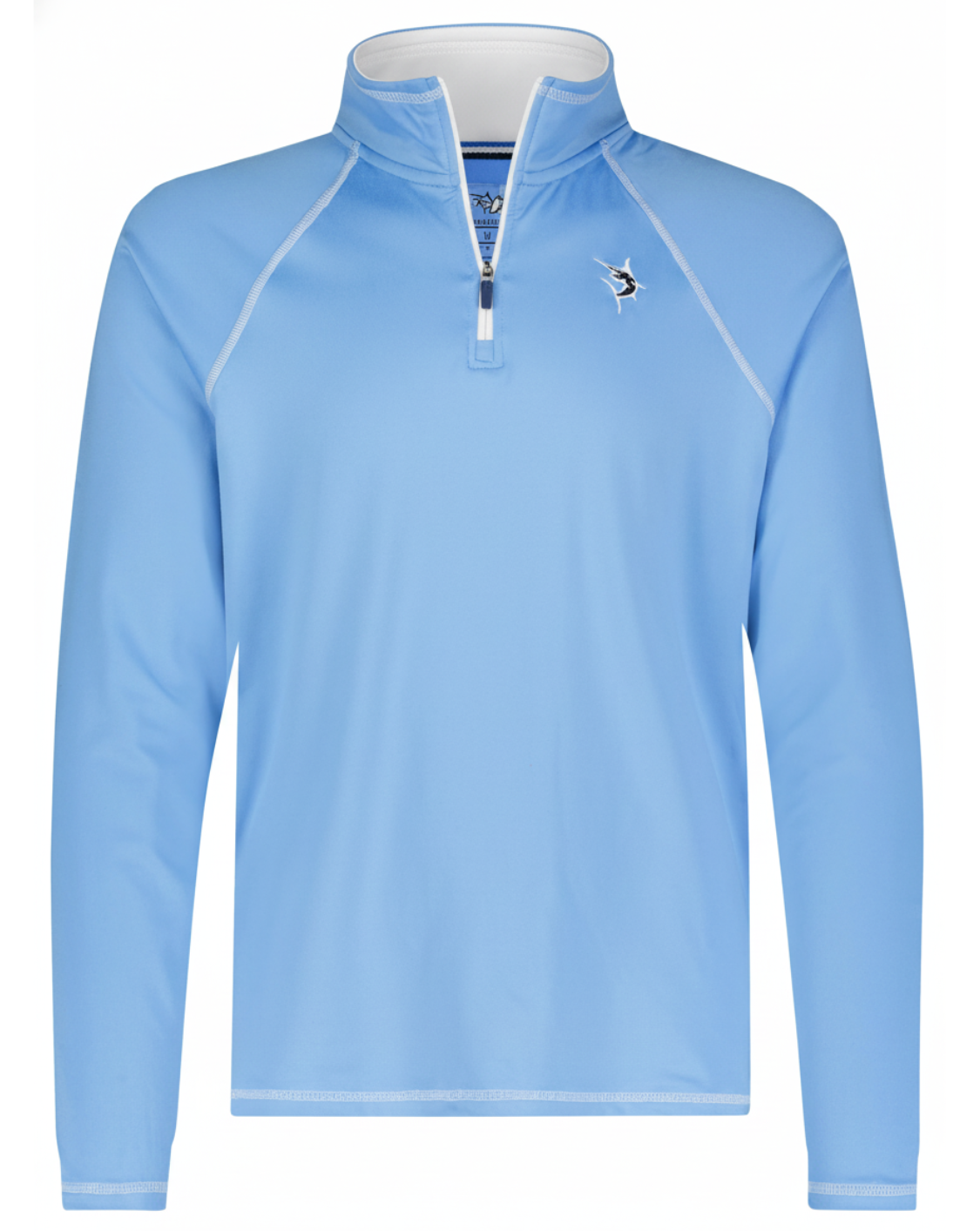 New Harbor Quarter Zip Effortless Comfort blue pullover with white zipper on Tampa Home & Garden Store
