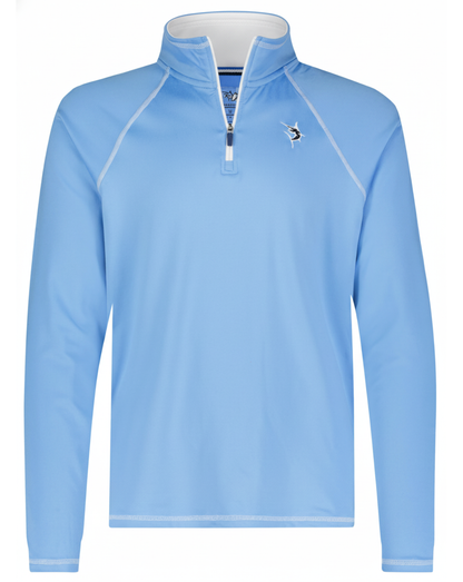 New Harbor Quarter Zip Effortless Comfort blue pullover with white zipper on Tampa Home & Garden Store
