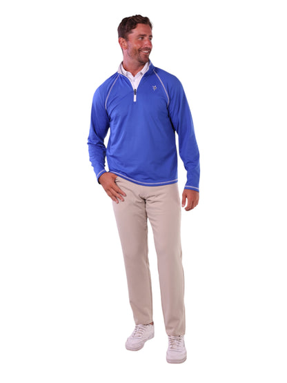 New Harbor Quarter Zip blue men's top by White Water Life with white zipper trim on Tampa Home & Garden Store