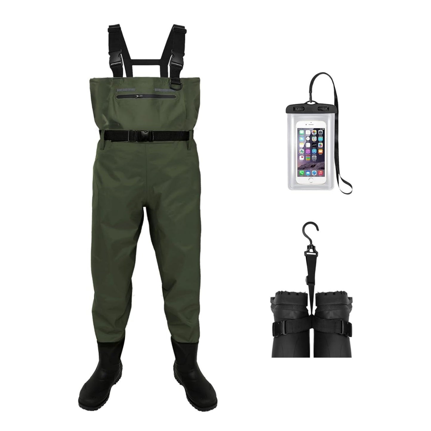 Dikasun Outdoor dark green chest waders with boots; bootfoot, adjustable suspenders, chest pocket on Tampa Home & Garden Store