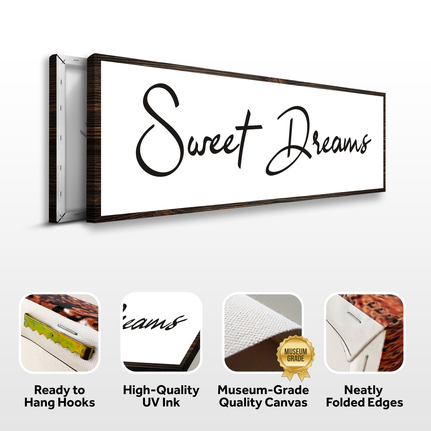 Sweet Dreams Sign V canvas by Tailored Canvases, framed dark wood on Tampa Home & Garden Store