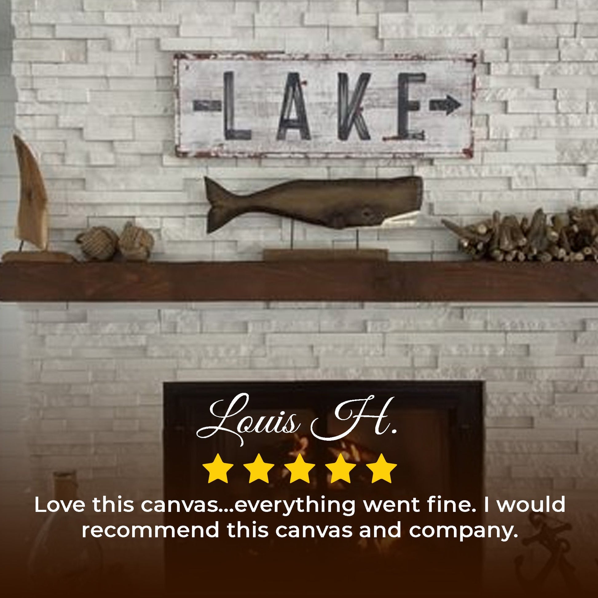Rustic Lake Arrow Sign canvas Tailored Canvases, distressed white wood look with black lettering on Tampa Home & Garden Store