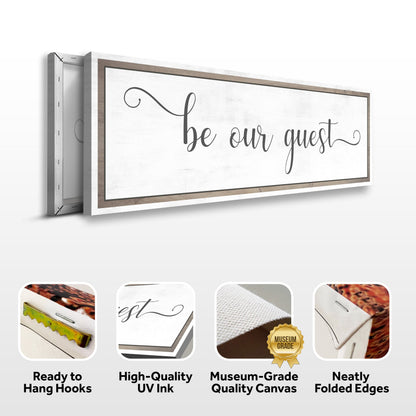 Be Our Guest Sign canvas by Tailored Canvases, white distressed canvas with black cursive text on Tampa Home & Garden Store