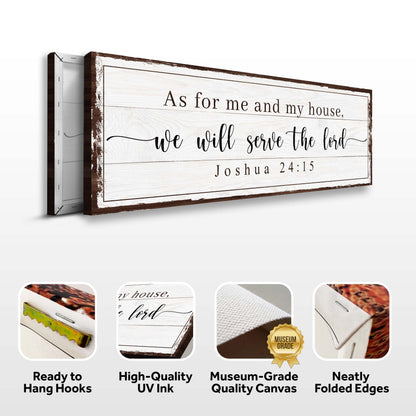 Canvas sign with Joshua 24:15 verse on whitewashed wood planks, brown frame Tailored Canvases on Tampa Home & Garden Store