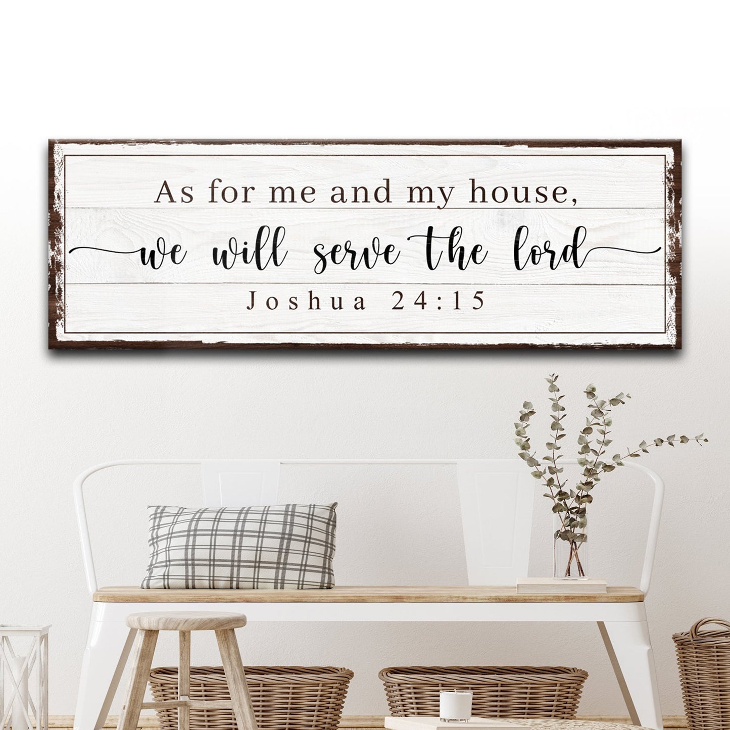 Canvas wall sign Joshua 24:15 We Will Serve The Lord with brown frame Tailored Canvases on Tampa Home & Garden Store