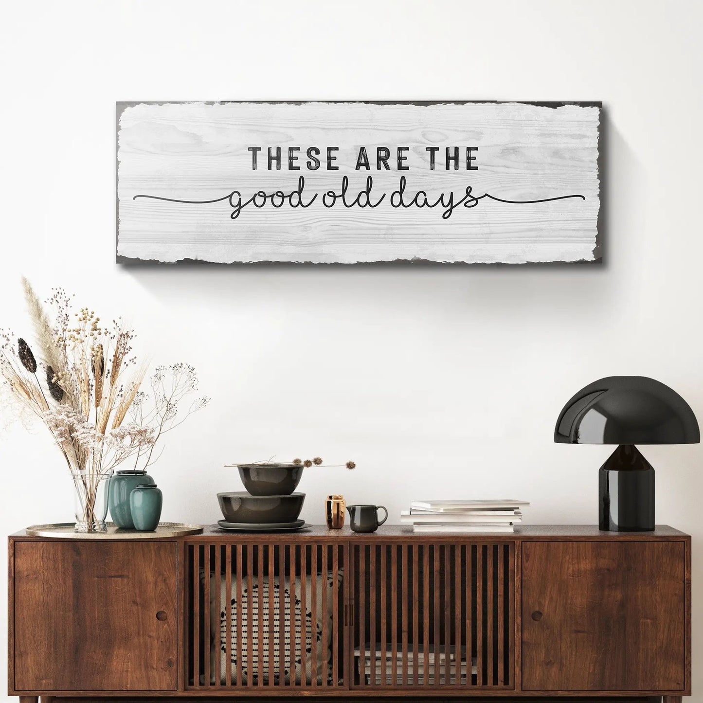These Are The Good Old Days canvas sign on whitewashed wood texture by Tailored Canvases on Tampa Home & Garden Store