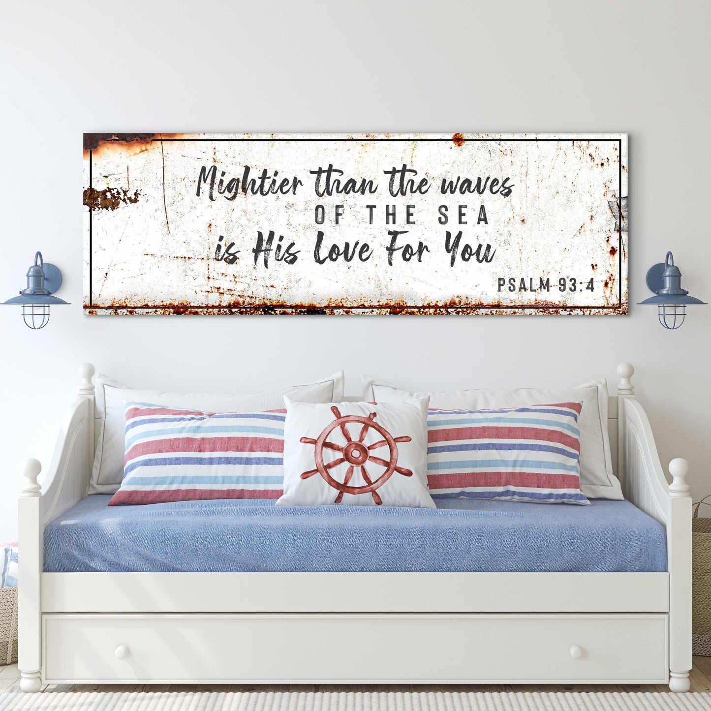 Canvas sign Psalm 93:4 mightier than waves of the sea is His love for you on white border on Tampa Home & Garden Store