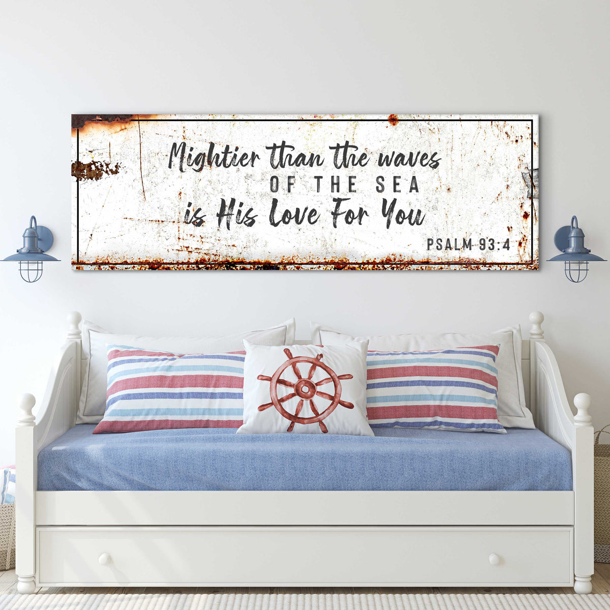 Canvas sign Psalm 93:4 mightier than waves of the sea is His love for you on white border on Tampa Home & Garden Store