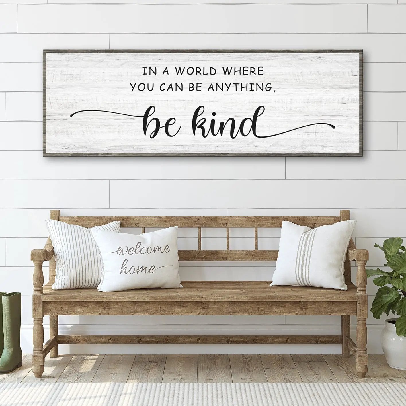 In A World Where You Can Be Anything Be Kind Sign canvas wall art framed Tailored Canvases on Tampa Home & Garden Store