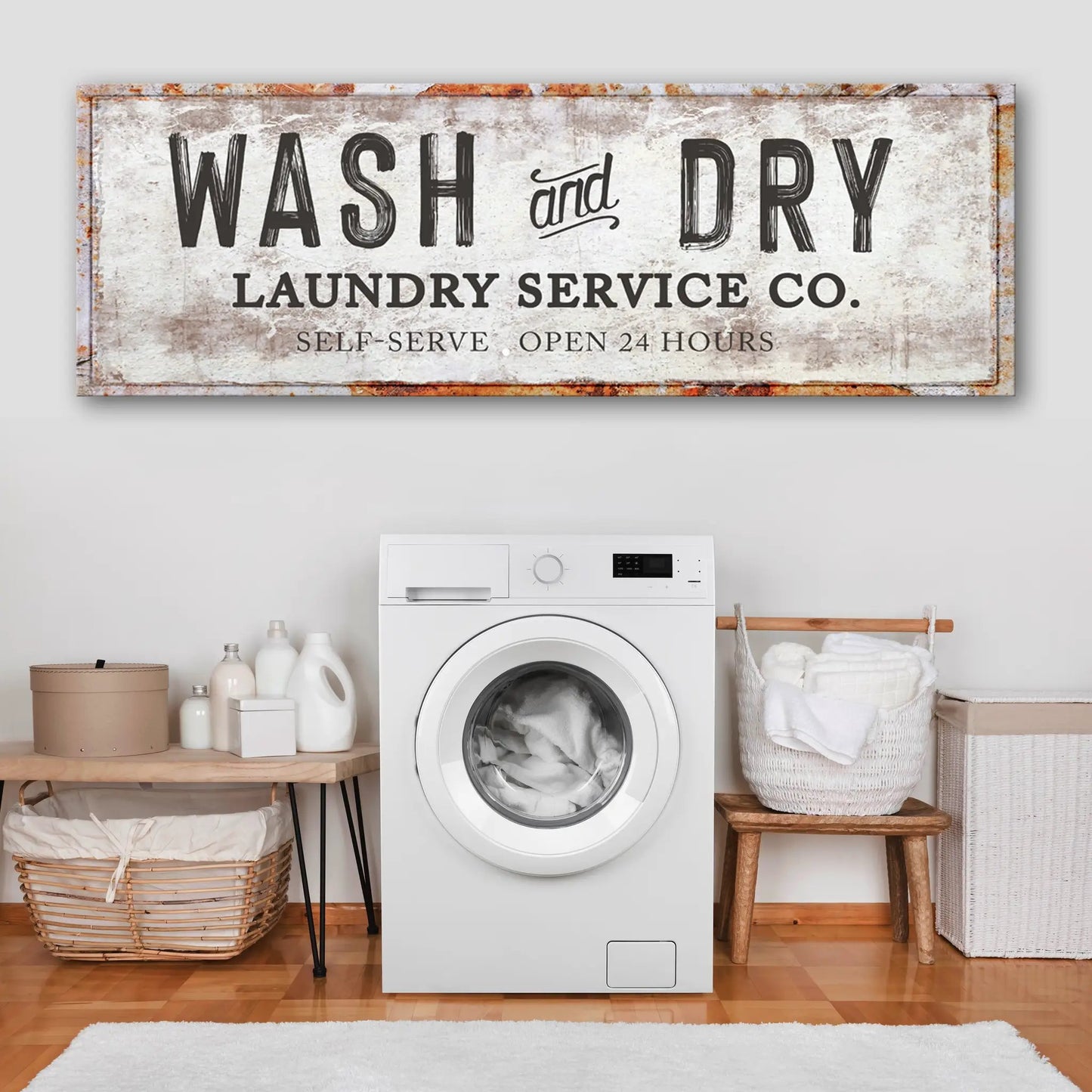 Canvas sign Wash and Dry Laundry Service Co by Tailored Canvases in distressed vintage style crafting canvas on Tampa Home & Garden Store