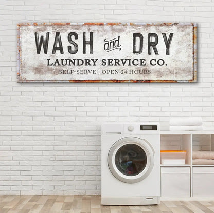 Wash And Dry Laundry Service Co canvas sign with distressed vintage look by Tailored Canvases on Tampa Home & Garden Store