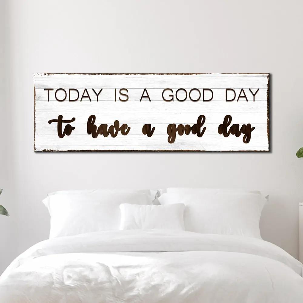 Today Is A Good Day Sign canvas wall decor, whitewashed wood panel with brown script lettering on Tampa Home & Garden Store
