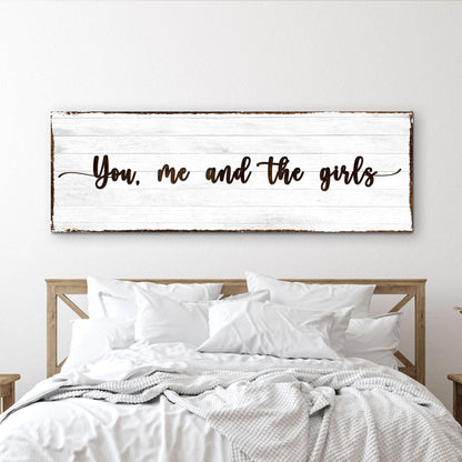 Canvas sign with white wood planks and script You, me, and the girls Tailored Canvases on Tampa Home & Garden Store