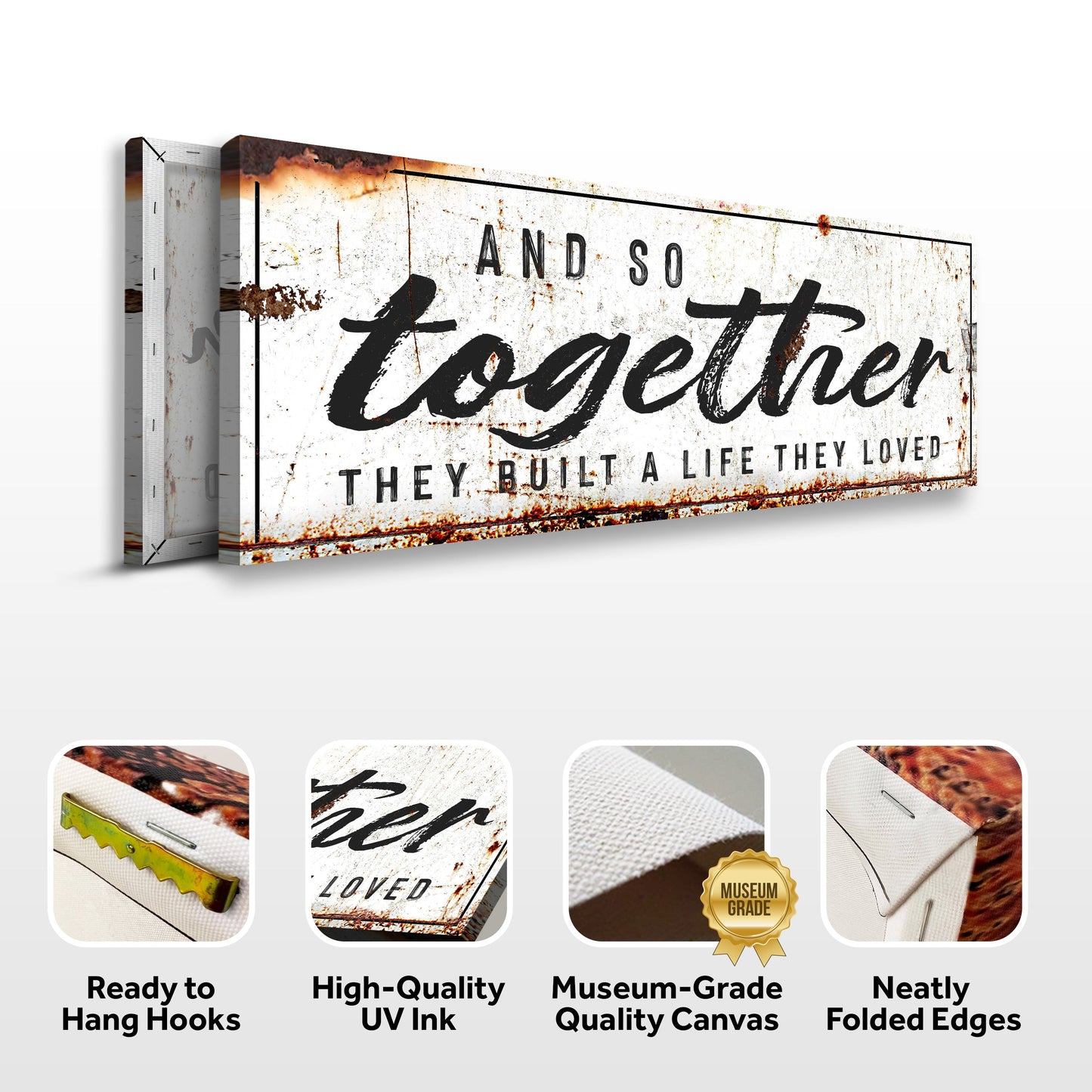 Canvas sign And So Together They Built A Life They Loved by Tailored Canvases, rustic typography on Tampa Home & Garden Store