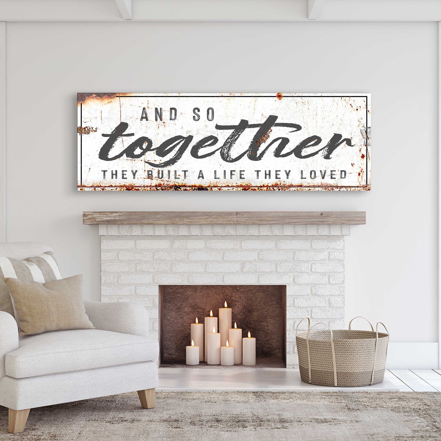 And So Together They Built A Life They Loved Sign II canvas white background and black script on Tampa Home & Garden Store