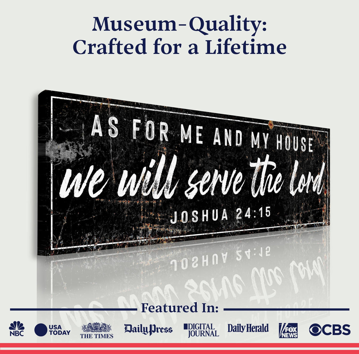 Canvas crafting sign Joshua 24:15 We Will Serve The Lord on a black board Tailored Canvases on Tampa Home & Garden Store