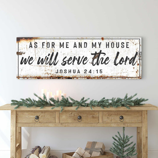 Canvas sign Tailored Canvases Joshua 24:15 rustic scripture on weathered white with rust accents on Tampa Home & Garden Store