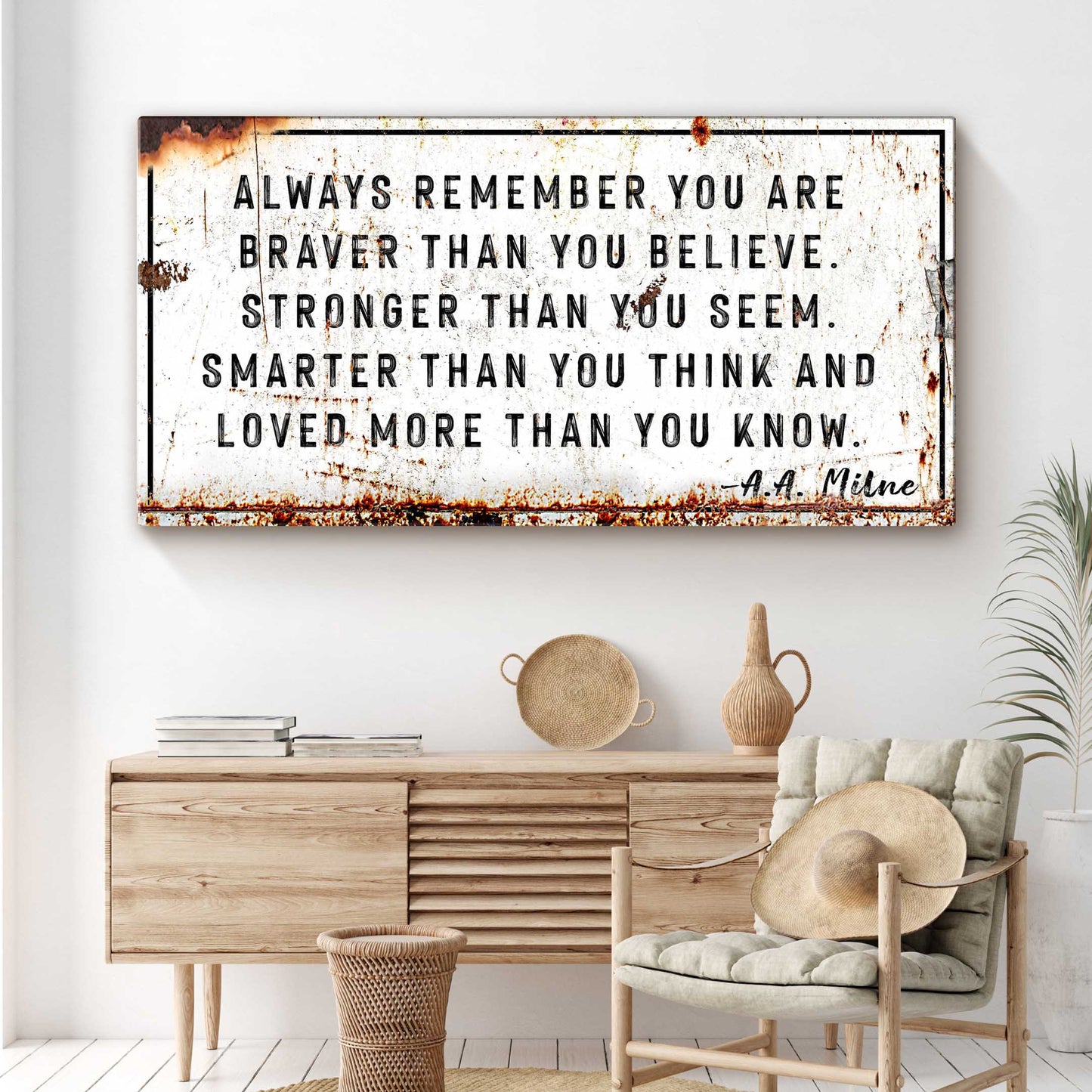 Canvas sign You Are Loved More Than You Know in rustic white with rust Tailored Canvases on Tampa Home & Garden Store