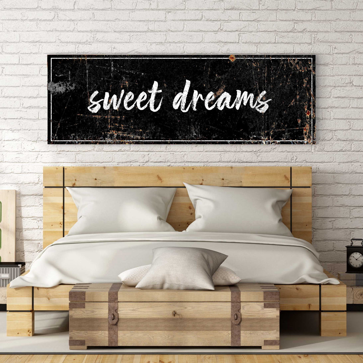 Sweet Dreams Sign IV canvas wall art in black chalkboard style with white script by Tailored Canvases on Tampa Home & Garden Store