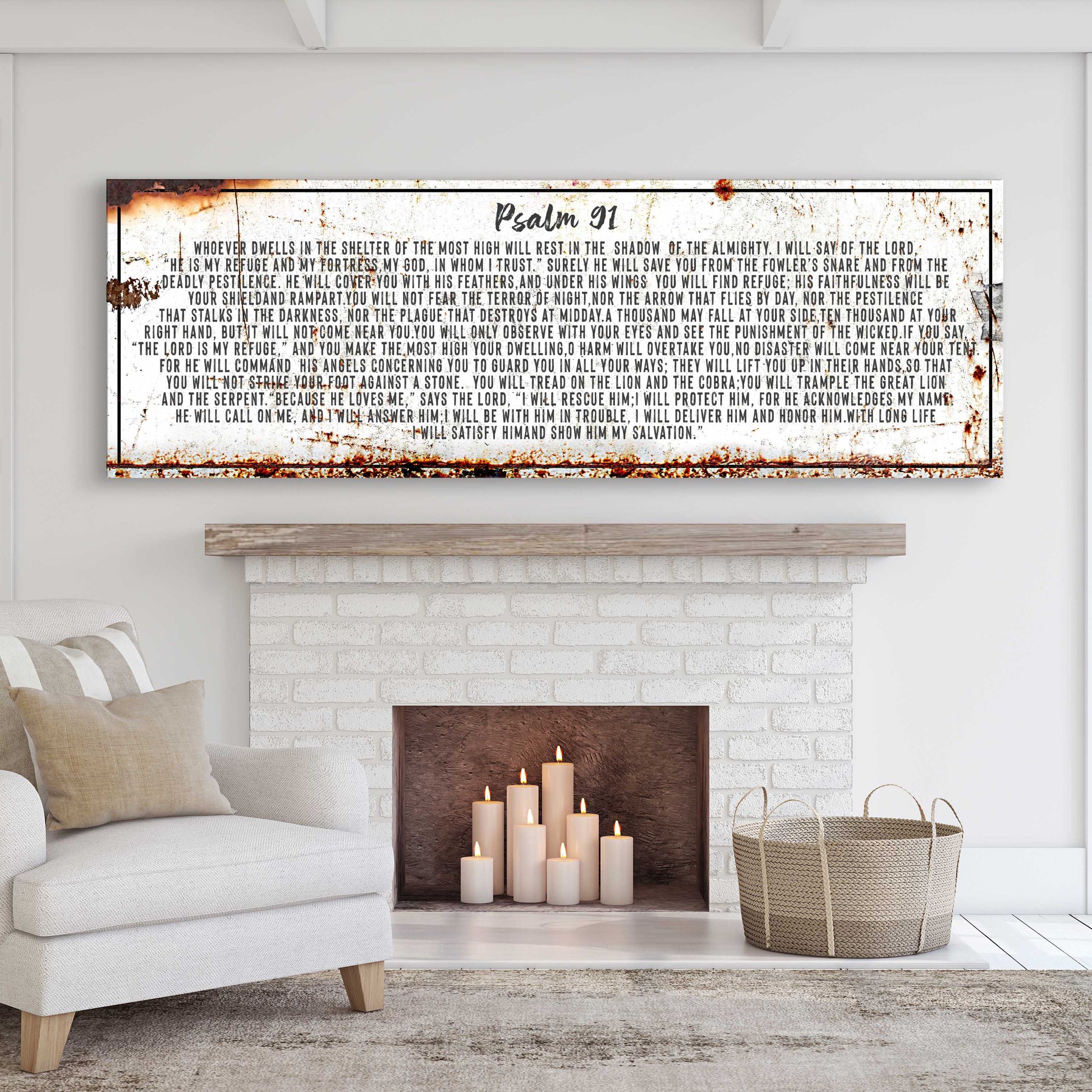 Psalm 91 He Is My Refuge canvas wall art, rustic look, black scripture text, Tailored Canvases on Tampa Home & Garden Store