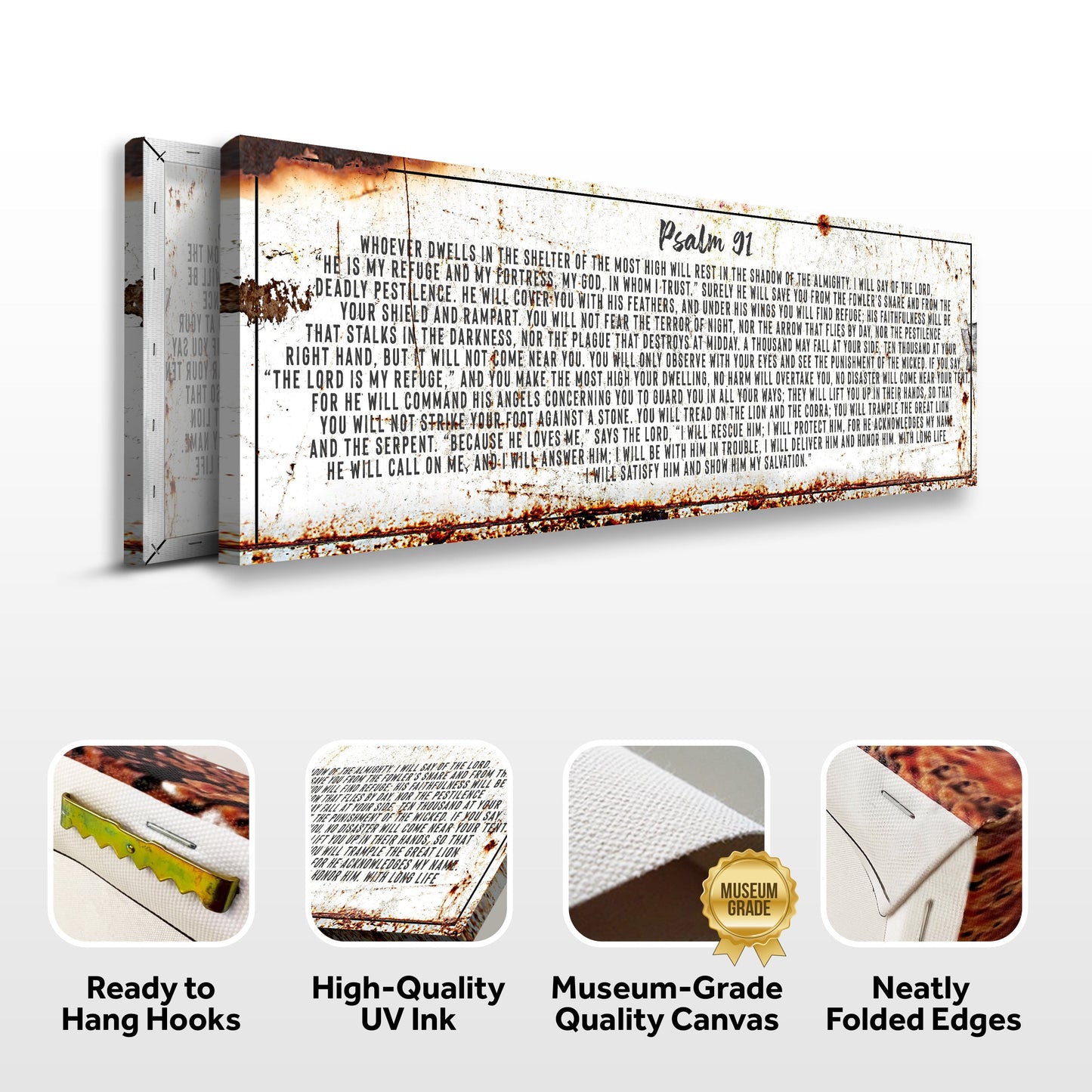Psalm 91: He Is My Refuge canvas by Tailored Canvases with distressed white finish on Tampa Home & Garden Store