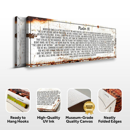 Psalm 91: He Is My Refuge canvas by Tailored Canvases with distressed white finish on Tampa Home & Garden Store