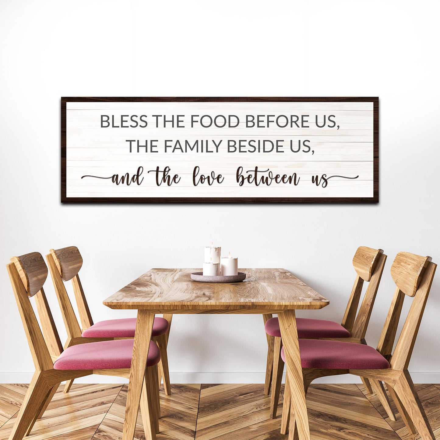 Bless The Food Before Us And The Love Between Us Sign II canvas wall art dark frame on Tampa Home & Garden Store