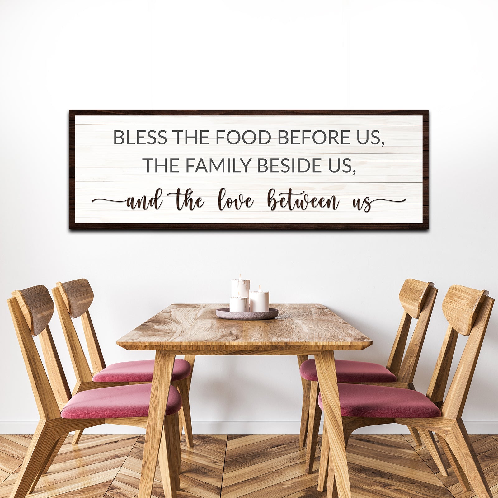 Bless The Food Before Us And The Love Between Us Sign II canvas wall art dark frame on Tampa Home & Garden Store