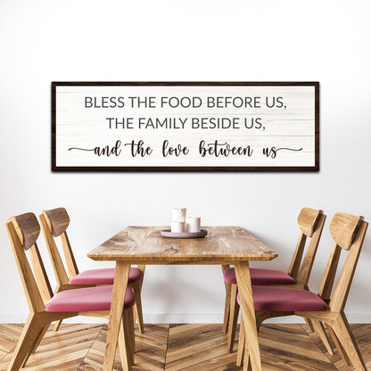 Bless The Food Before Us And The Love Between Us Sign II canvas wall art dark frame on Tampa Home & Garden Store
