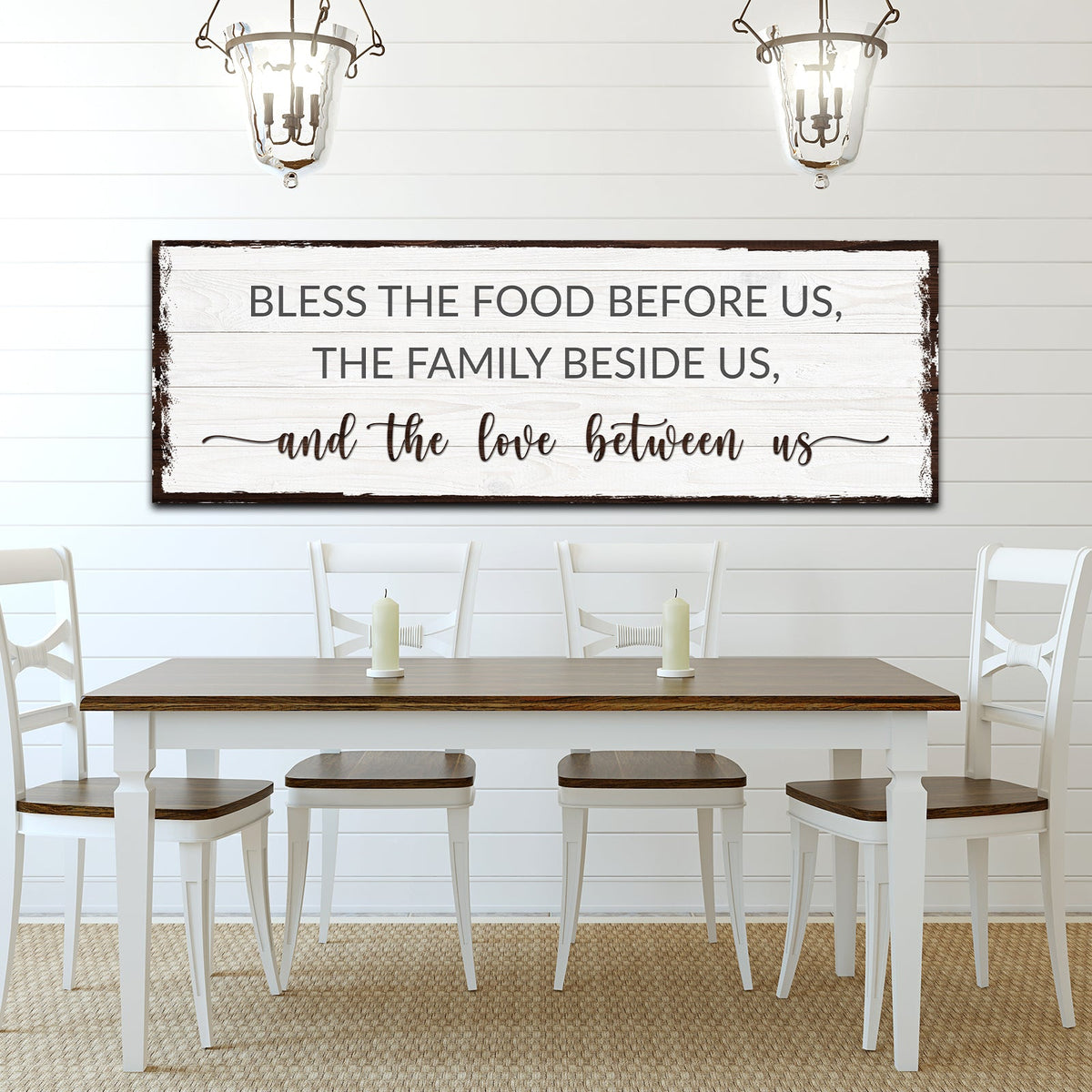 Bless The Food Before Us And The Love Between Us Sign canvas in whitewashed wood on Tampa Home & Garden Store