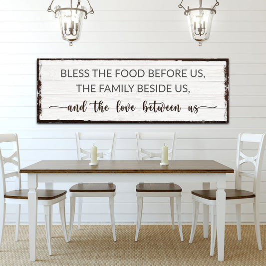 Bless The Food Before Us And The Love Between Us Sign canvas in whitewashed wood on Tampa Home & Garden Store