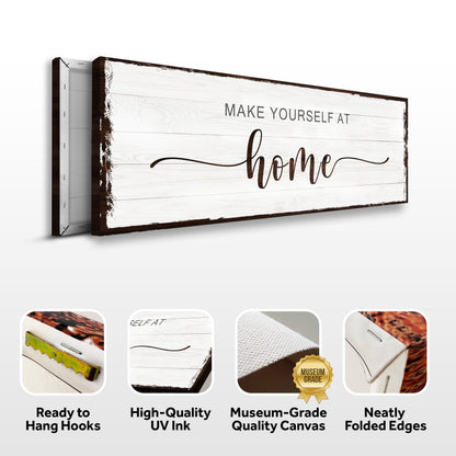Canvas sign Make Yourself At Home Sign III by Tailored Canvases, white wood panel on Tampa Home & Garden Store