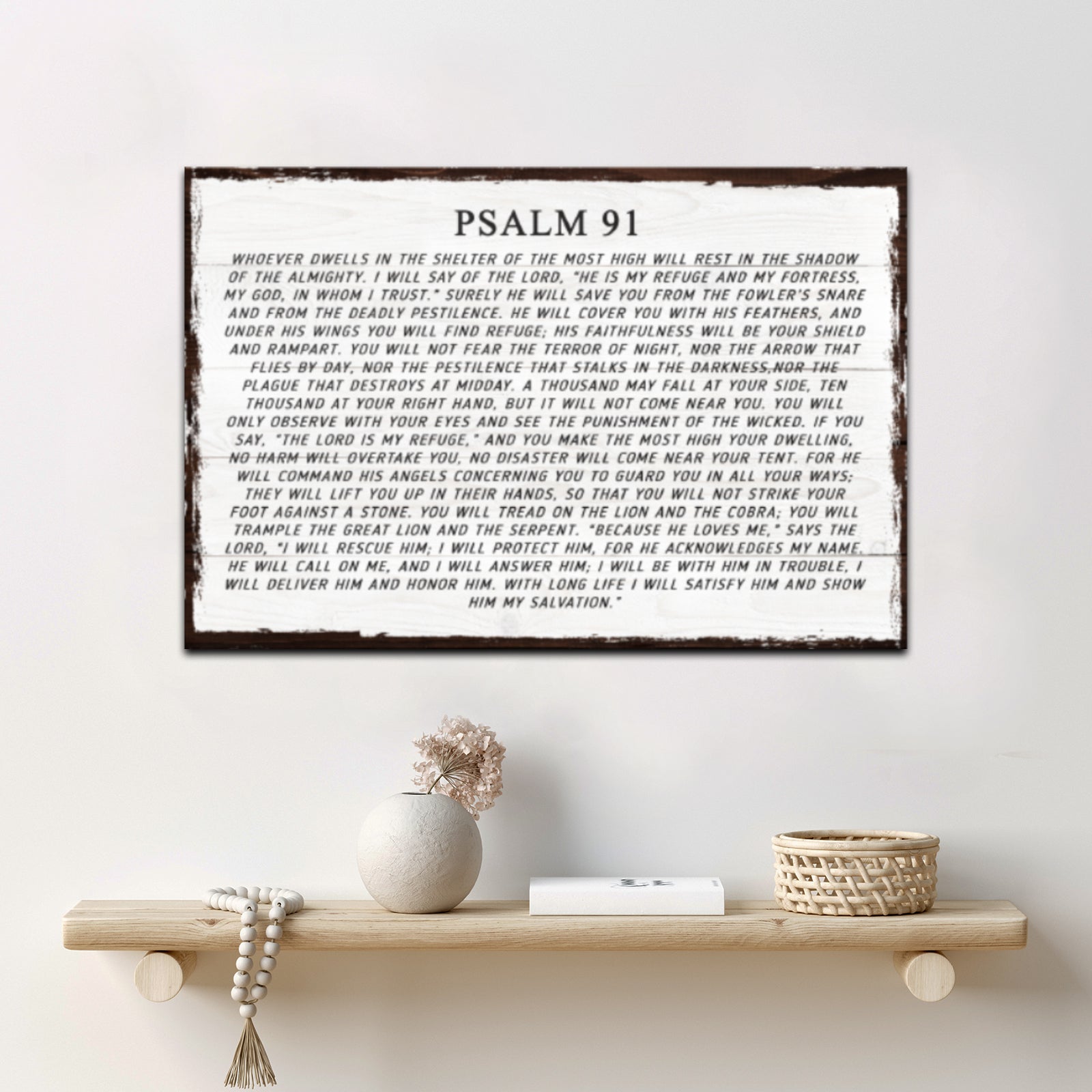Psalm 91 Whoever Dwells Sign canvas art white distressed with black text Tailored Canvases on Tampa Home & Garden Store