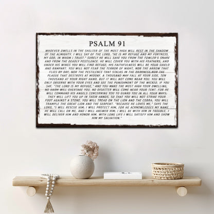 Psalm 91 Whoever Dwells Sign canvas art white distressed with black text Tailored Canvases on Tampa Home & Garden Store