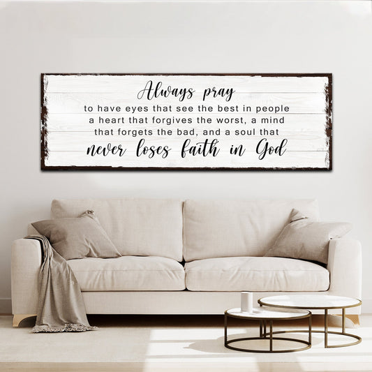 Never Lose Faith In God canvas sign by Tailored Canvases, rustic white wood plank wall art on Tampa Home & Garden Store
